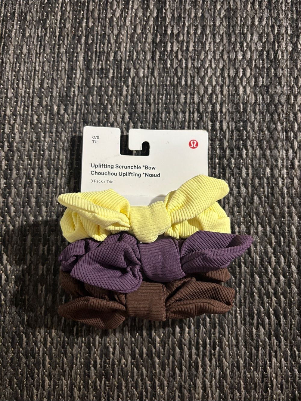 Lululemon Uplifting Scrunchies Bow *3 Pack NEW Washed Yellow Java Grape Thistle